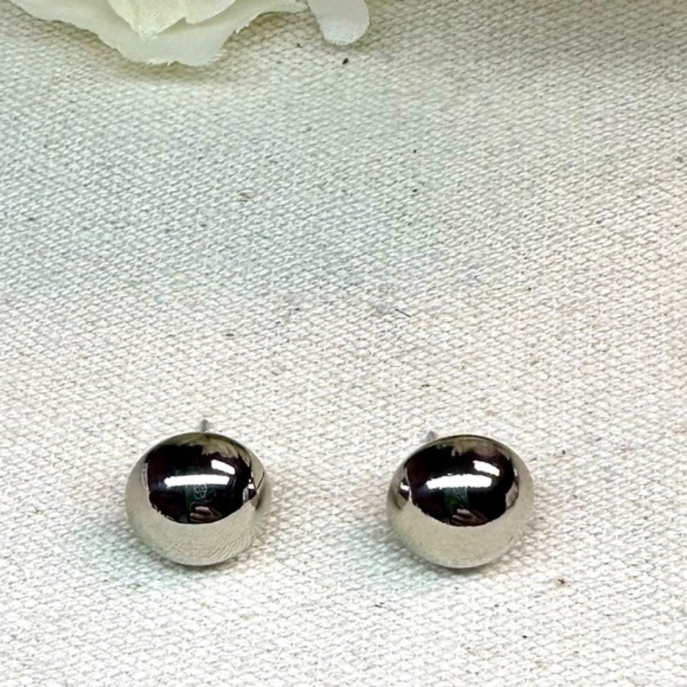 silver Round half sphere Ball Stud Earrings